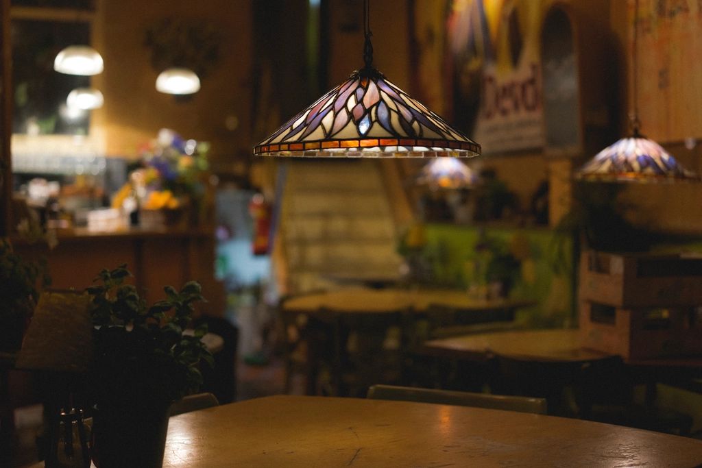 The cafe counter with stools alongside