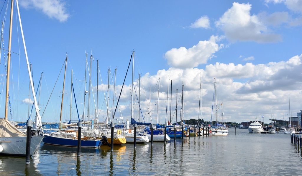 Boats moored at the harbour